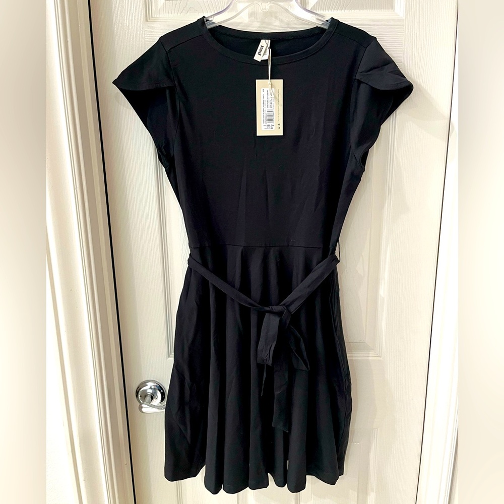PACT brand black fit and flare petal sleeve dress size XL